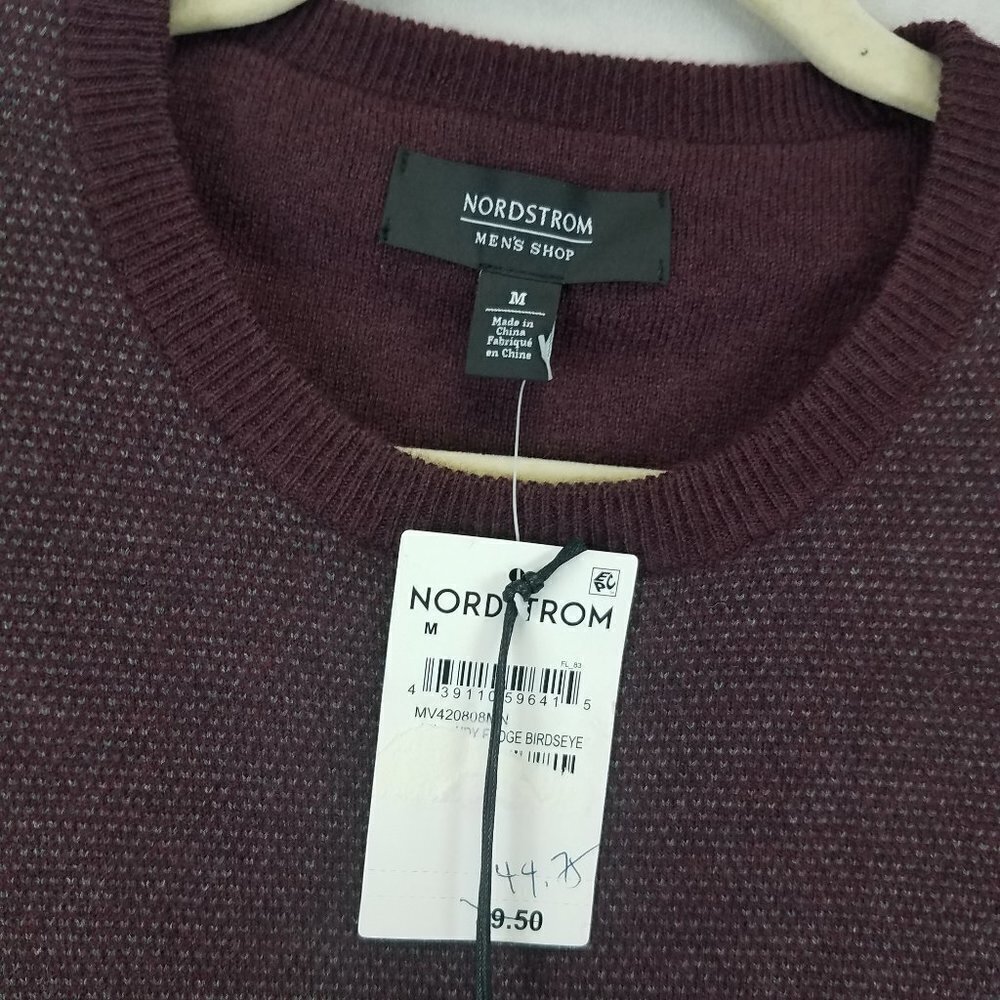 NWT Nordstrom Mens M Crewneck Sweater Pullover Burgundy Wool Casual Office Fall - Picture 5 of 8